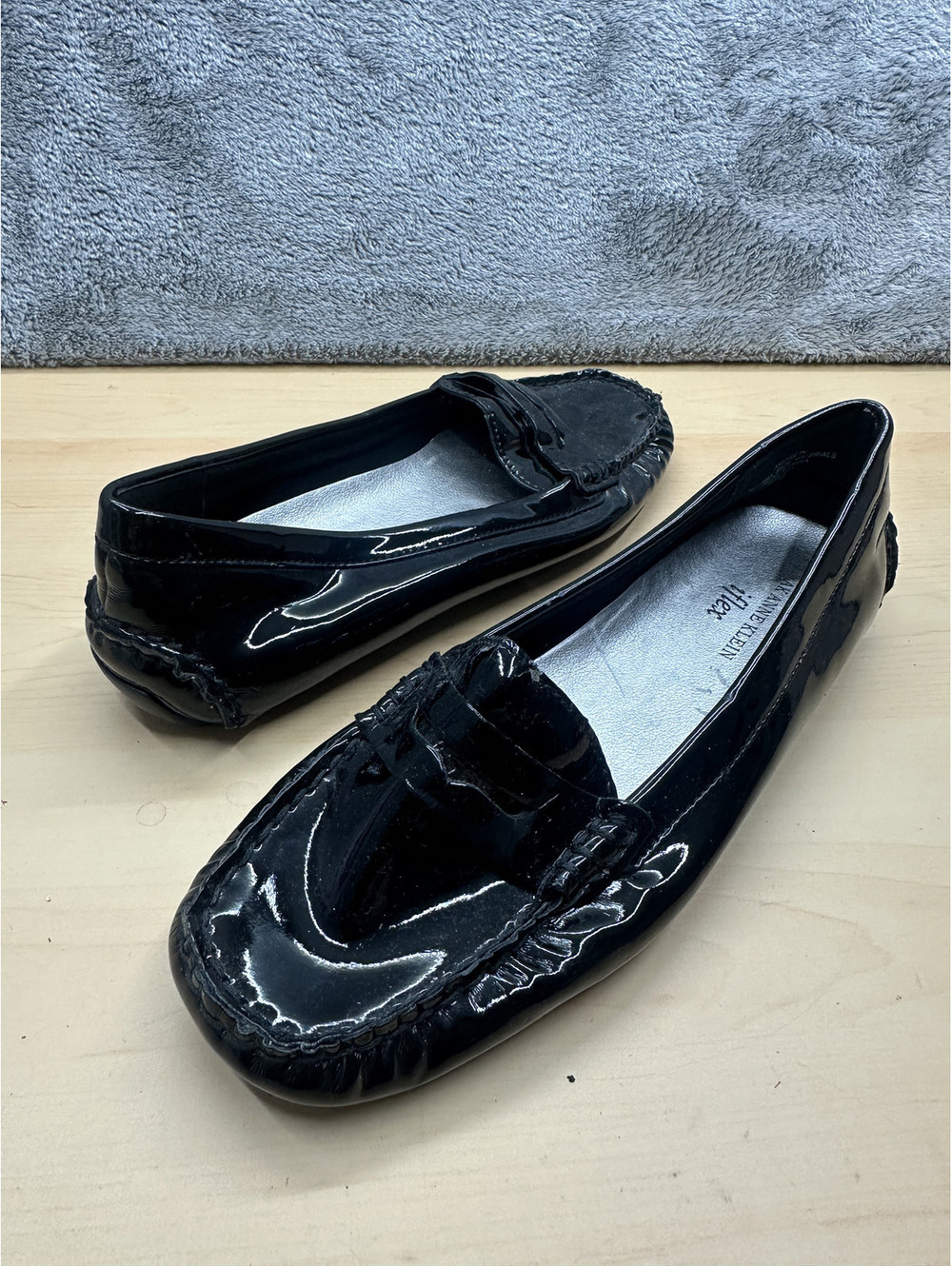 Anne Klein Black Patent Leather Loafers Classic Slip On Shoes